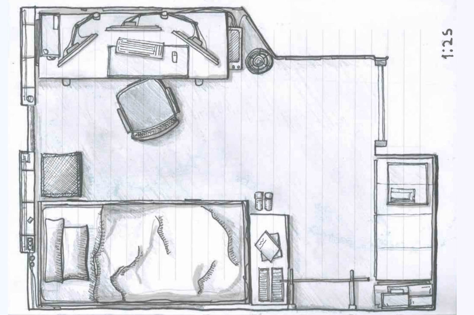 Floor plan drawing of a bedroom.