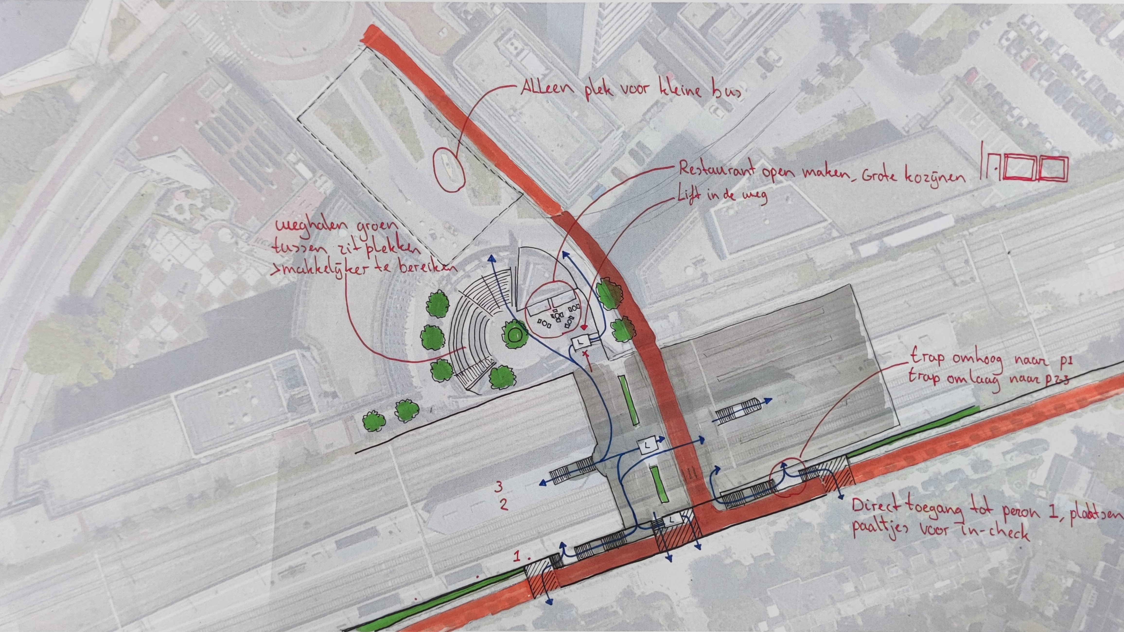 Train station cycling and walking design with a focus on ease of accessibility and flow of traffic.